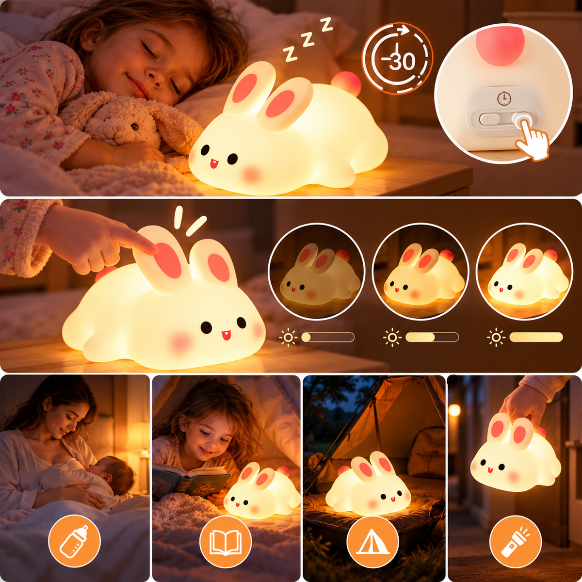 Veilleuse lapin mignonne – Lampe lapin en silicone rechargeable