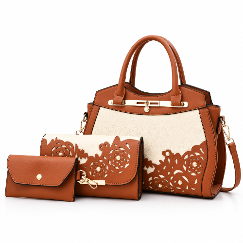 Women's 3-Piece PU Leather Handbag Set – Tote, Wallet & Small Bag