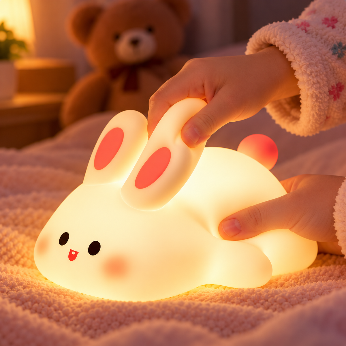 Veilleuse lapin mignonne – Lampe lapin en silicone rechargeable