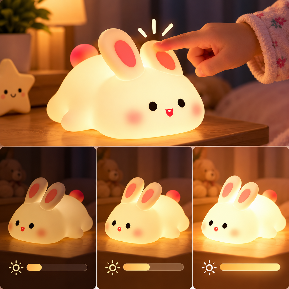 Veilleuse lapin mignonne – Lampe lapin en silicone rechargeable