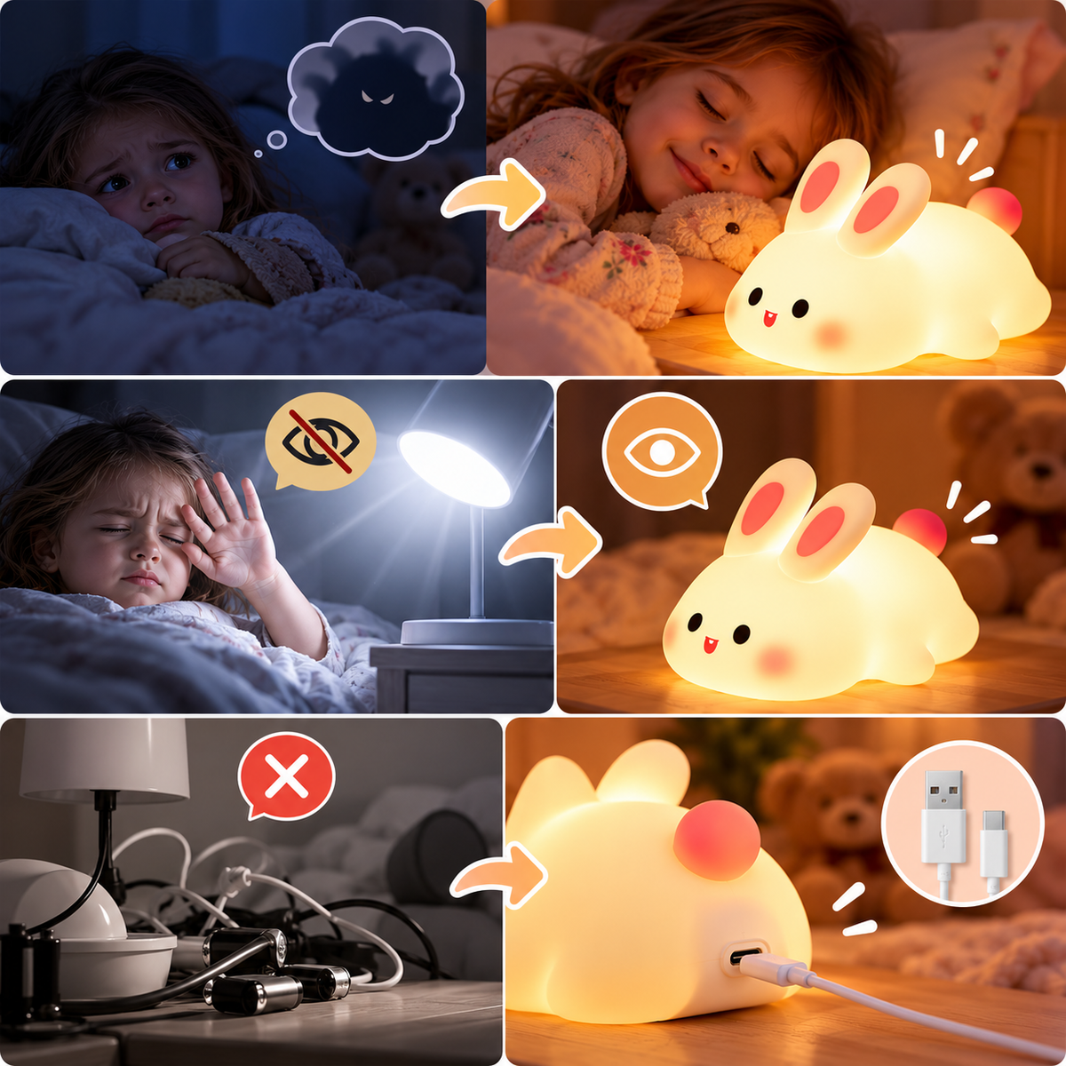 Veilleuse lapin mignonne – Lampe lapin en silicone rechargeable